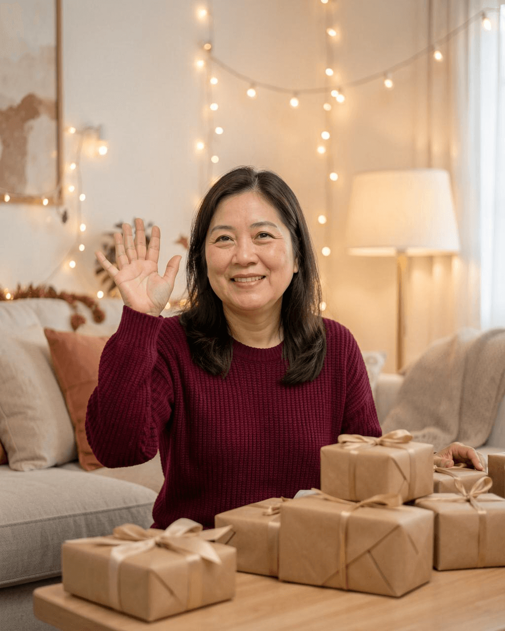 Woman in a cosy festive living room