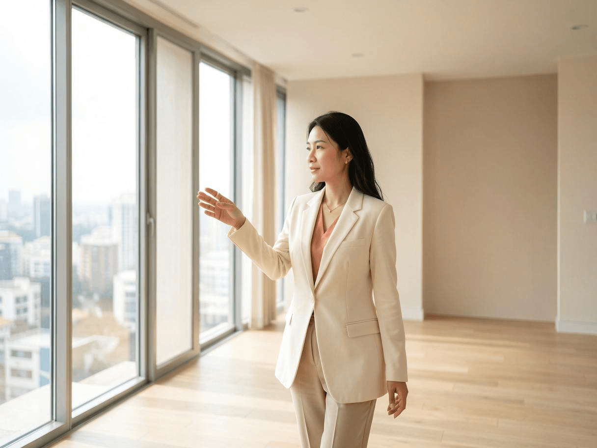 Real estate agent touring a bright apartment