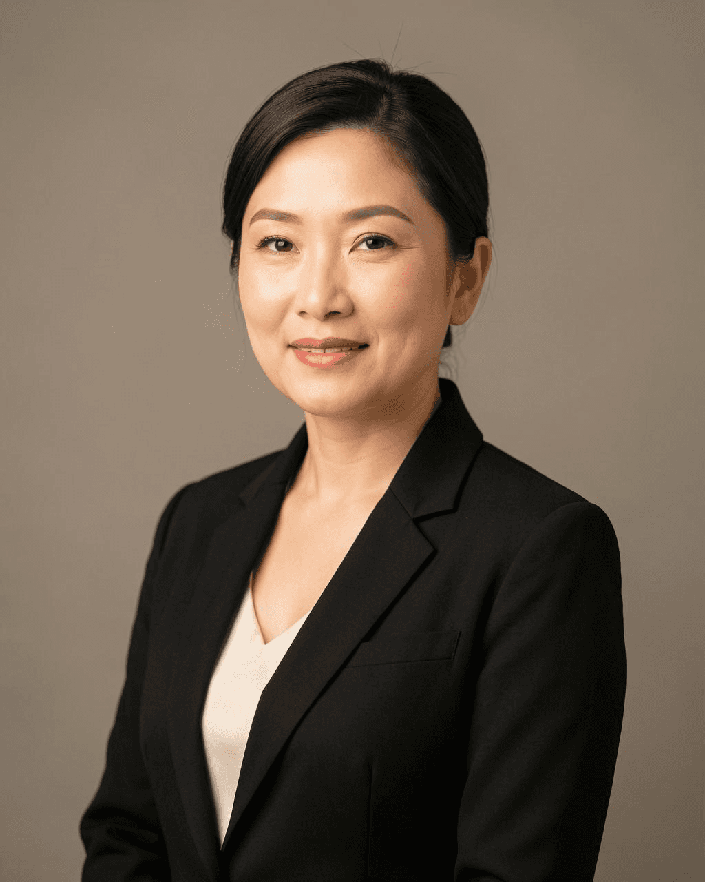 Classic professional portrait on a warm grey backdrop
